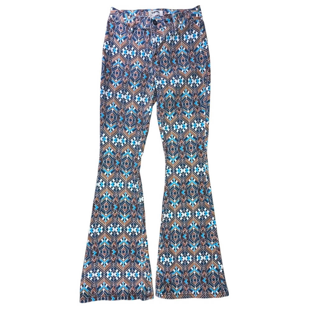 Rock & Roll Denim High Rise Stretch Flare Jean 27×34 Long Leg Aztec Western Boho